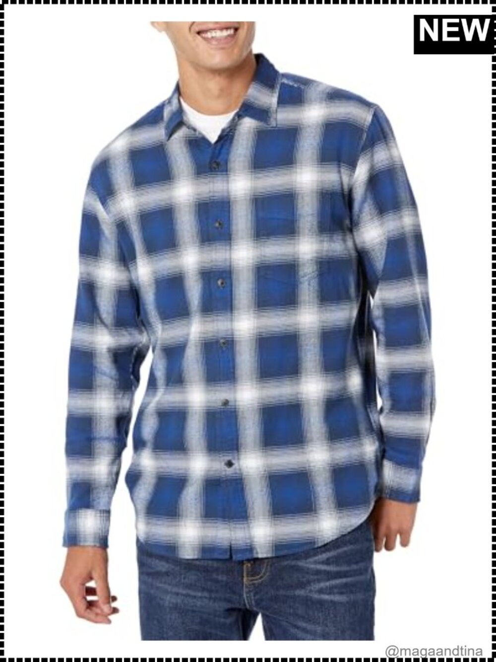 Men's Regular Fit Long-Sleeve Flannel Shirt 100% Cotton Plaid Button-Down